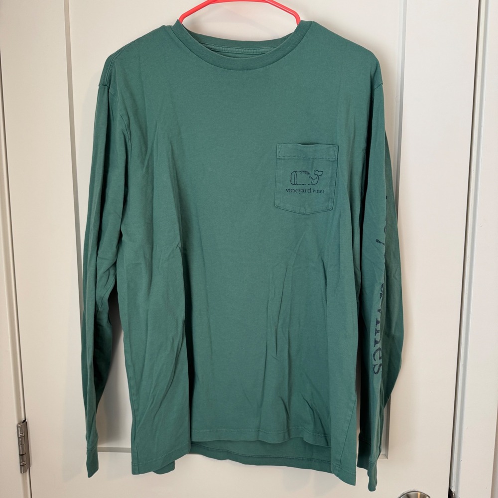 Vineyard Vines Long Sleeve Pocket T Shirt Green Whale Logo Men's Medium